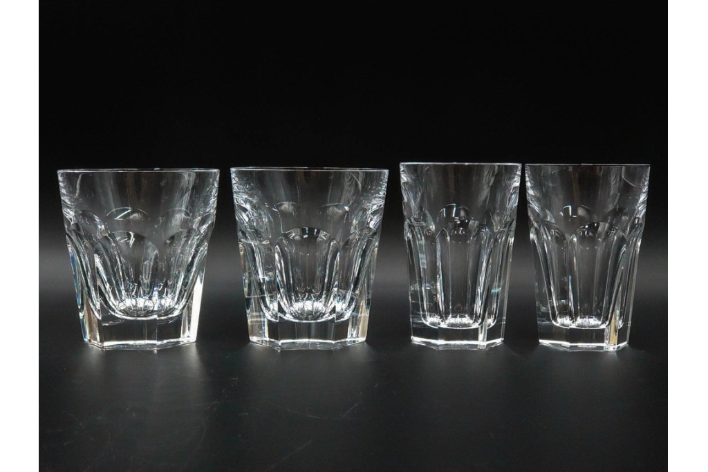 フランス　Baccarat(バカラ)　アルクール　重厚感のあるカットが美しいタンブラー4点セット　(R-087869)