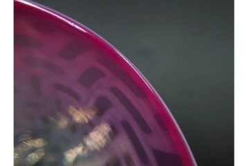大正期の当時物　ラッパ型　赤緑・乳白色　籠目文が印象的なウランガラスの氷コップ　(R-087871)
