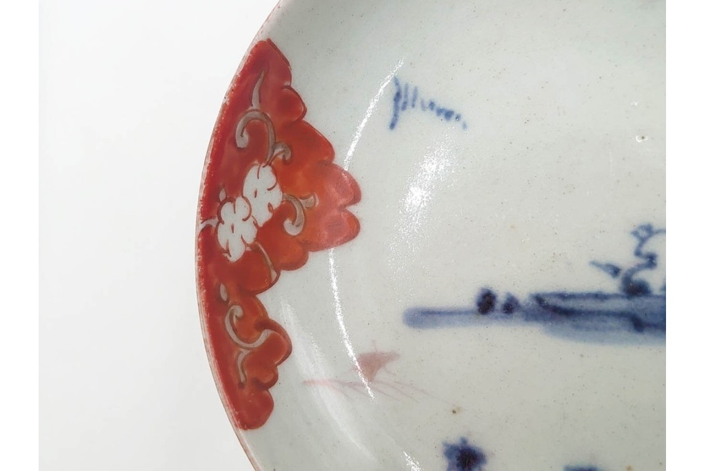 江戸期　初期伊万里　染付・色絵　三分の一高台　2.8寸　素朴な趣がある豆皿　(R-087874)