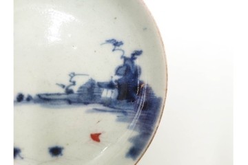 江戸期　初期伊万里　染付・色絵　三分の一高台　2.8寸　素朴な趣がある豆皿　(R-087874)