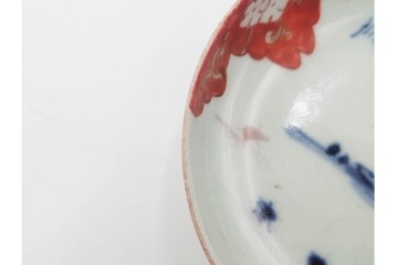江戸期　初期伊万里　染付・色絵　三分の一高台　2.8寸　素朴な趣がある豆皿　(R-087874)