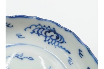 江戸期　須恵焼　古伊万里　3.6寸　染付飛鶴文の皿5枚セット　(R-087875)