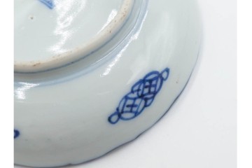 江戸期　須恵焼　古伊万里　3.6寸　染付飛鶴文の皿5枚セット　(R-087875)