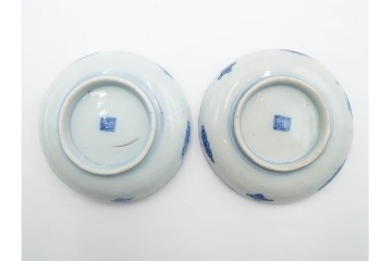 江戸期　須恵焼　古伊万里　3.6寸　染付飛鶴文の皿5枚セット　(R-087875)