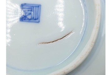 江戸期　須恵焼　古伊万里　3.6寸　染付飛鶴文の皿5枚セット　(R-087875)