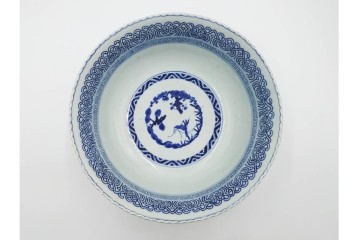 江戸期　上手物　染付　直径約29cm　松竹梅・花唐草・鳳凰の吉祥文様が描かれた鉢　(R-087877)