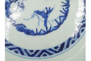江戸期　上手物　染付　直径約29cm　松竹梅・花唐草・鳳凰の吉祥文様が描かれた鉢　(R-087877)