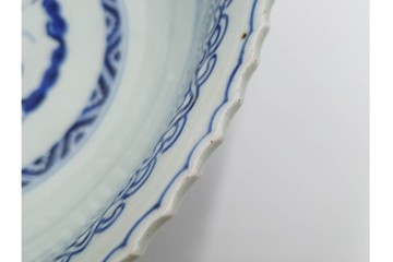 江戸期　上手物　染付　直径約29cm　松竹梅・花唐草・鳳凰の吉祥文様が描かれた鉢　(R-087877)