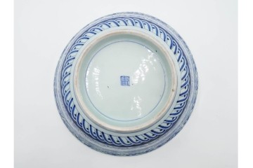 江戸期　上手物　染付　直径約29cm　松竹梅・花唐草・鳳凰の吉祥文様が描かれた鉢　(R-087877)