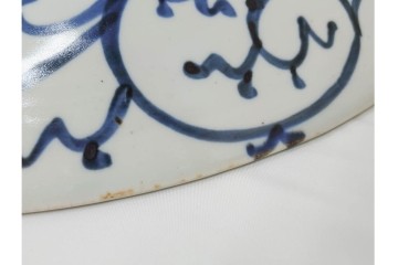 江戸期　染付　直径約45cm(1尺5寸)　微塵唐草文と松竹梅文が目を引く大皿　(R-087880)