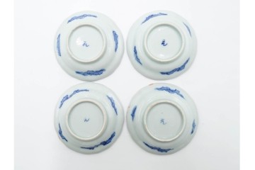 江戸期　古伊万里　染付　直径約8cm(2.7寸)　兎の絵付けが愛らしい豆皿4枚セット　(R-087881)