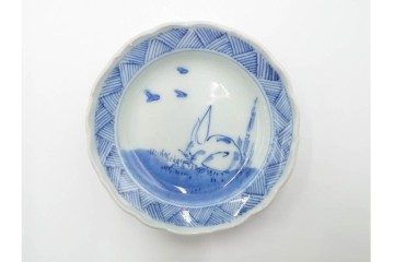 江戸期　古伊万里　染付　直径約8cm(2.7寸)　兎の絵付けが愛らしい豆皿4枚セット　(R-087881)