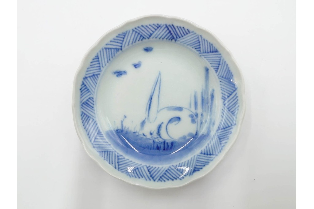 江戸期　古伊万里　染付　直径約8cm(2.7寸)　兎の絵付けが愛らしい豆皿4枚セット　(R-087881)
