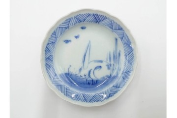 江戸期　古伊万里　染付　直径約8cm(2.7寸)　兎の絵付けが愛らしい豆皿4枚セット　(R-087881)