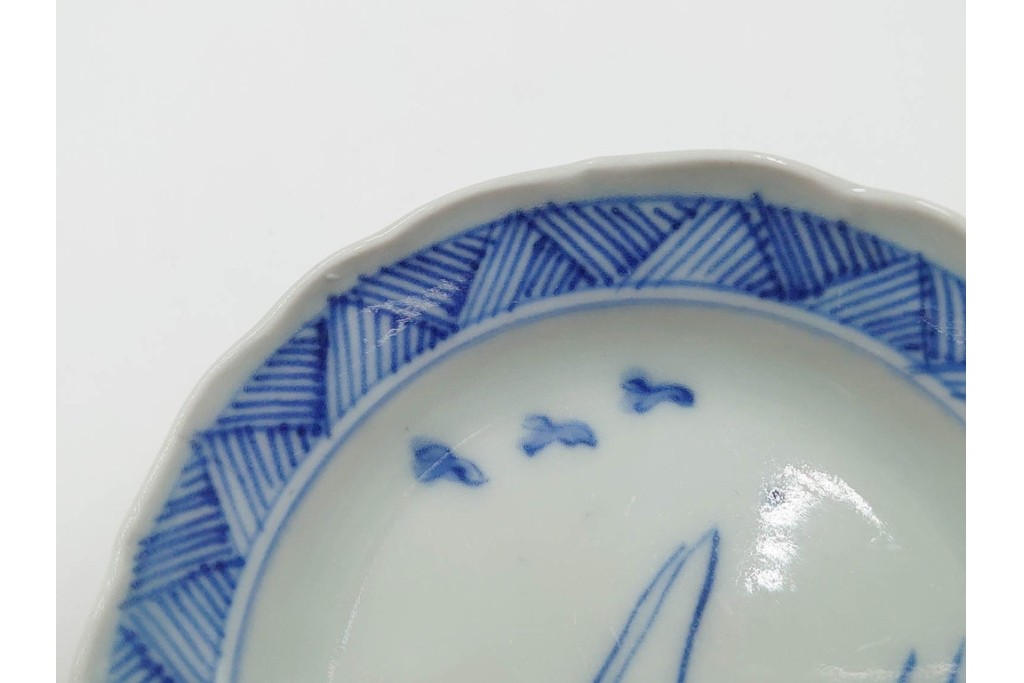 江戸期　古伊万里　染付　直径約8cm(2.7寸)　兎の絵付けが愛らしい豆皿5枚セット　(R-087882)