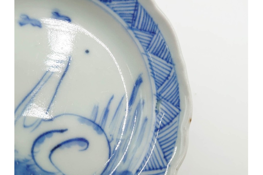 江戸期　古伊万里　染付　直径約8cm(2.7寸)　兎の絵付けが愛らしい豆皿5枚セット　(R-087882)