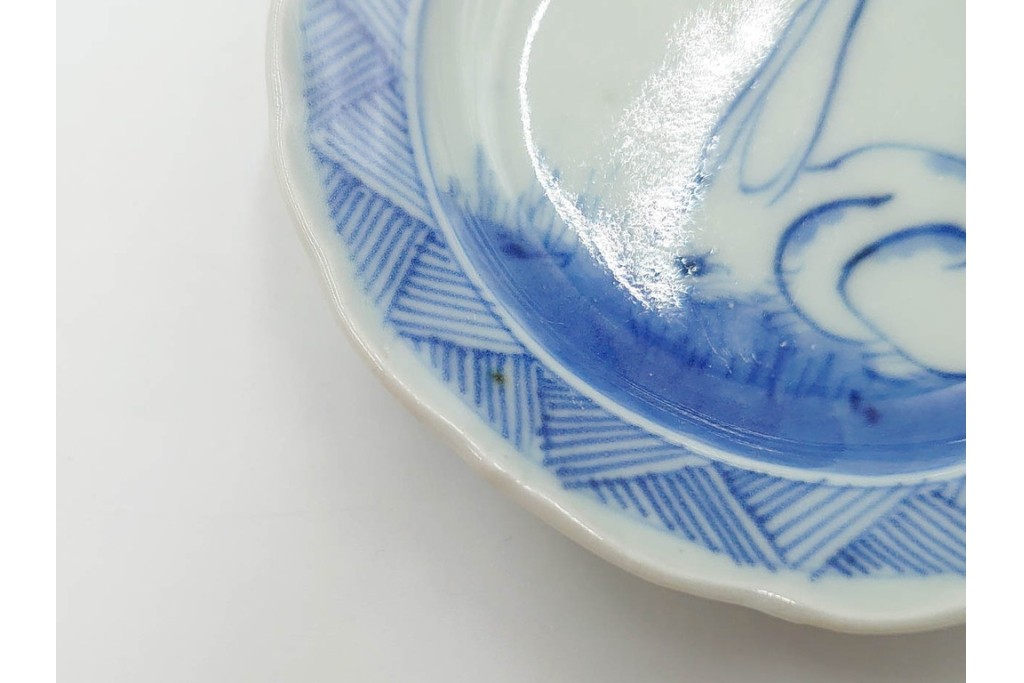 江戸期　古伊万里　染付　直径約8cm(2.7寸)　兎の絵付けが愛らしい豆皿5枚セット　(R-087882)