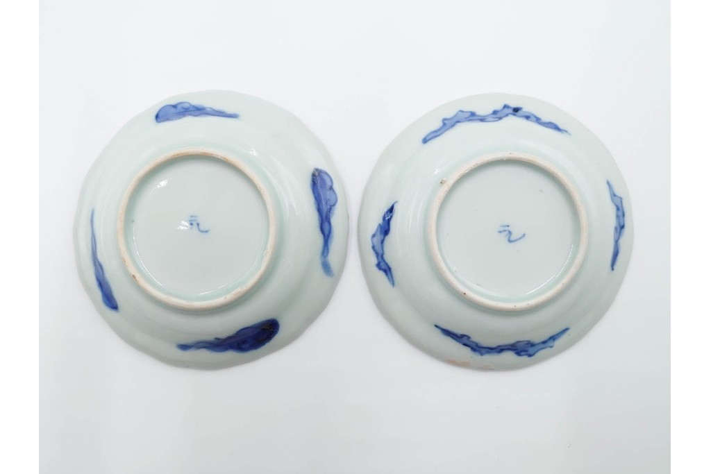 江戸期　古伊万里　染付　直径約8cm(2.7寸)　兎の絵付けが愛らしい豆皿5枚セット　(R-087882)