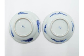 江戸期　古伊万里　染付　直径約8cm(2.7寸)　兎の絵付けが愛らしい豆皿5枚セット　(R-087882)