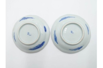 江戸期　古伊万里　染付　直径約8cm(2.7寸)　兎の絵付けが愛らしい豆皿5枚セット　(R-087882)