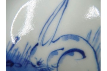 江戸期　古伊万里　染付　直径約8cm(2.7寸)　兎の絵付けが愛らしい豆皿5枚セット　(R-087882)