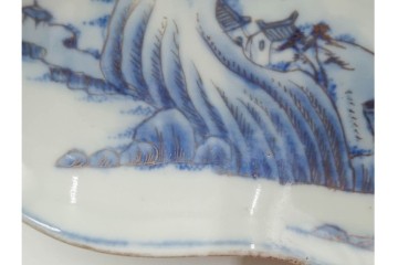 江戸期　古伊万里　染付・金彩　山水図が趣深い変形皿4枚セット　(R-087883)