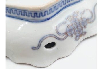 江戸期　古伊万里　染付・金彩　山水図が趣深い変形皿4枚セット　(R-087883)