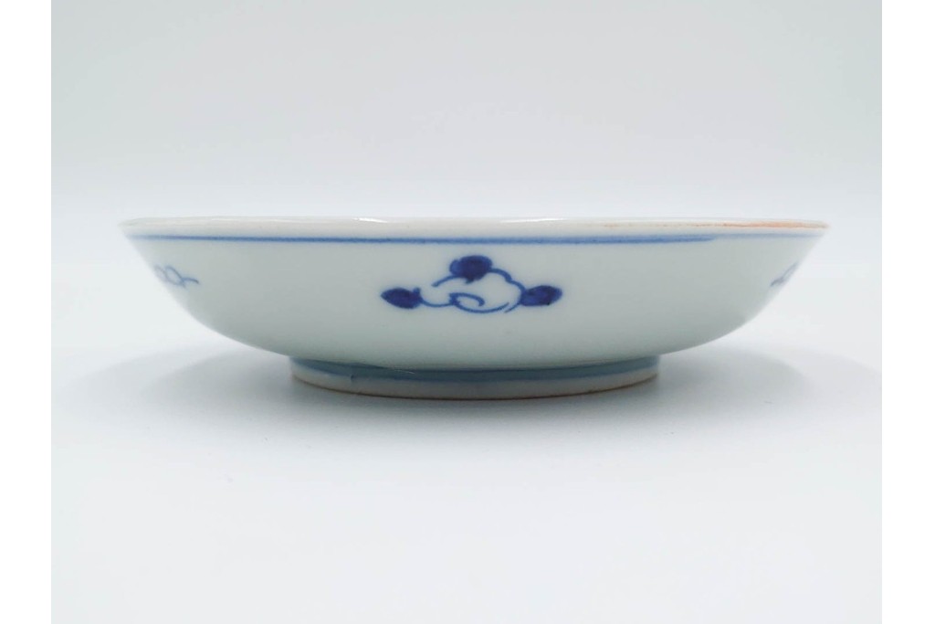 江戸期　古伊万里　染付　直径約12cm(4寸)　南蛮船の絵付けが印象的な小皿5枚セット　(R-087884)