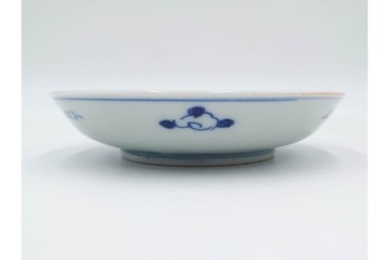 江戸期　古伊万里　染付　直径約12cm(4寸)　南蛮船の絵付けが印象的な小皿5枚セット　(R-087884)