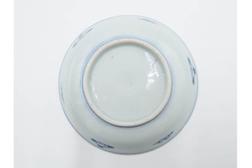 江戸期　古伊万里　染付　直径約12cm(4寸)　南蛮船の絵付けが印象的な小皿5枚セット　(R-087884)