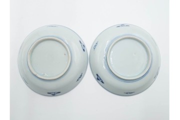 江戸期　古伊万里　染付　直径約12cm(4寸)　南蛮船の絵付けが印象的な小皿5枚セット　(R-087884)