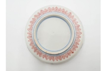 江戸期　古伊万里　直径約13cm(4.2寸)　染錦で描かれた花唐草文が華やかな小皿4枚セット　(R-087885)