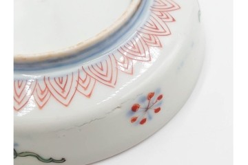 江戸期　古伊万里　直径約13cm(4.2寸)　染錦で描かれた花唐草文が華やかな小皿4枚セット　(R-087885)