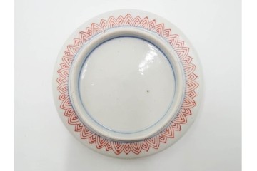 江戸期　古伊万里　直径約13cm(4.2寸)　染錦で描かれた花唐草文が華やかな小皿4枚セット　(R-087885)