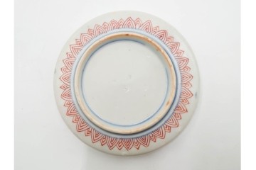 江戸期　古伊万里　直径約13cm(4.2寸)　染錦で描かれた花唐草文が華やかな小皿4枚セット　(R-087885)