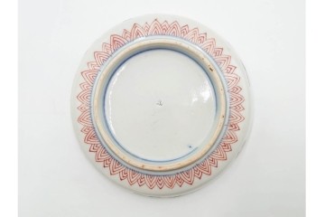 江戸期　古伊万里　直径約13cm(4.2寸)　染錦で描かれた花唐草文が華やかな小皿4枚セット　(R-087885)