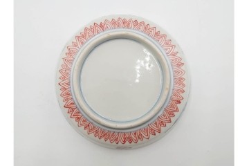 江戸期　古伊万里　直径約13cm(4.2寸)　染錦で描かれた花唐草文が華やかな小皿5枚セット　(R-087886)
