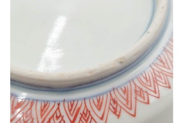江戸期　古伊万里　直径約13cm(4.2寸)　染錦で描かれた花唐草文が華やかな小皿5枚セット　(R-087886)