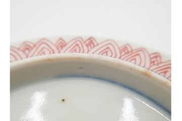 江戸期　古伊万里　直径約13cm(4.2寸)　染錦で描かれた花唐草文が華やかな小皿5枚セット　(R-087886)