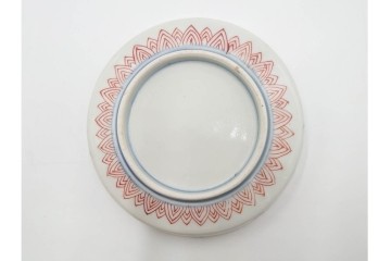 江戸期　古伊万里　直径約13cm(4.2寸)　染錦で描かれた花唐草文が華やかな小皿5枚セット　(R-087886)