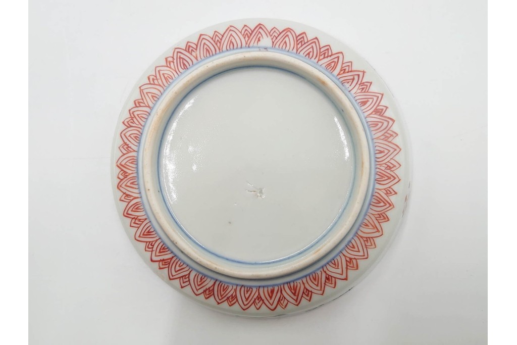 江戸期　古伊万里　直径約13cm(4.2寸)　染錦で描かれた花唐草文が華やかな小皿5枚セット　(R-087886)