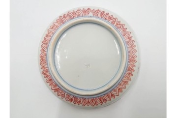 江戸期　古伊万里　直径約13cm(4.2寸)　染錦で描かれた花唐草文が華やかな小皿5枚セット　(R-087886)