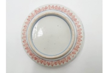 江戸期　古伊万里　直径約13cm(4.2寸)　染錦で描かれた花唐草文が華やかな小皿5枚セット　(R-087886)
