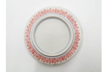 江戸期　古伊万里　直径約13cm(4.2寸)　染錦で描かれた花唐草文が華やかな小皿5枚セット　(R-087886)
