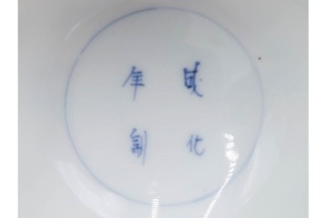 江戸期　成化年制(成化年製)　古伊万里　染付　花文が描かれた小振りの蓋付き茶碗5点セット　(R-087887)