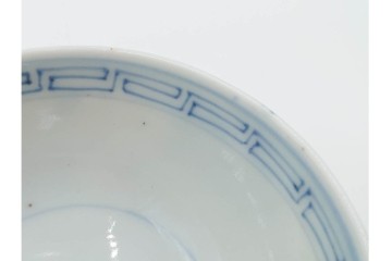 江戸期　成化年制(成化年製)　古伊万里　染付　花文が描かれた小振りの蓋付き茶碗5点セット　(R-087887)