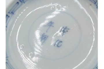 江戸期　成化年制(成化年製)　古伊万里　染付　花文が描かれた小振りの蓋付き茶碗5点セット　(R-087887)