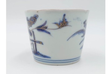 江戸期　古伊万里　染付・金彩　草花文が描かれたそば猪口5点セット　(R-087889)