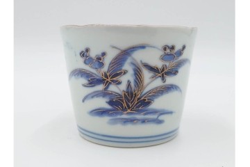 江戸期　古伊万里　染付・金彩　草花文が描かれたそば猪口5点セット　(R-087889)