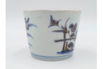 江戸期　古伊万里　染付・金彩　草花文が描かれたそば猪口5点セット　(R-087889)